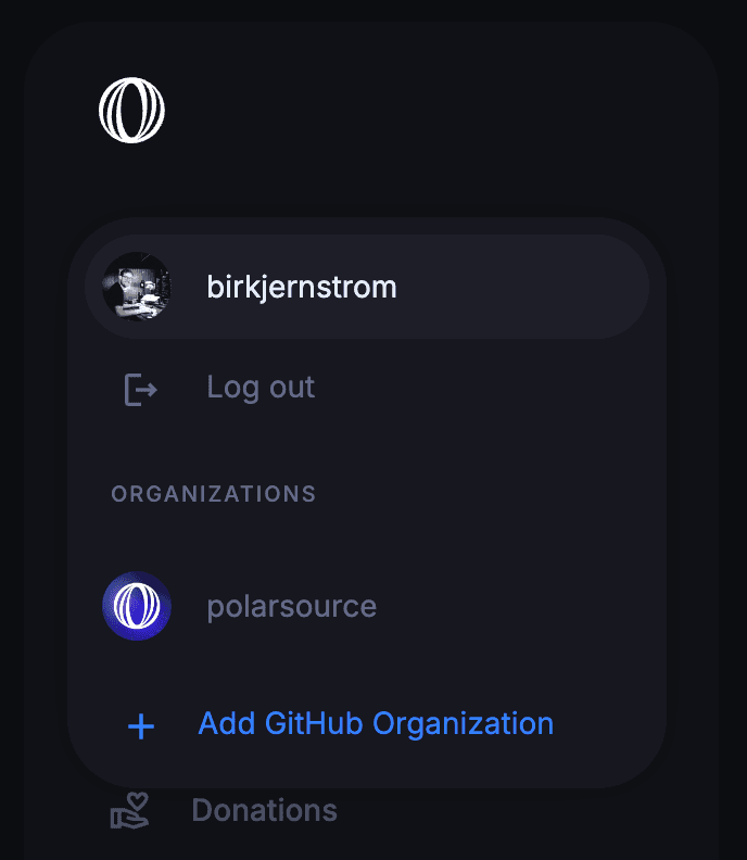 Screenshot of adding GitHub Organization